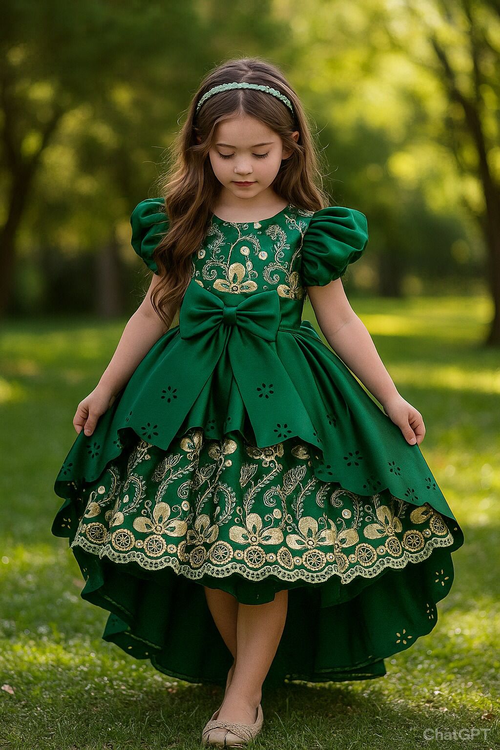 Greenish Gold Satin Tale Frock