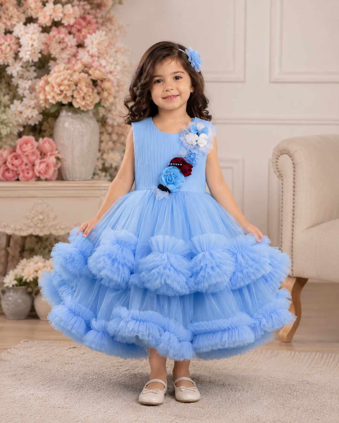 Flowers Ruffle Dress