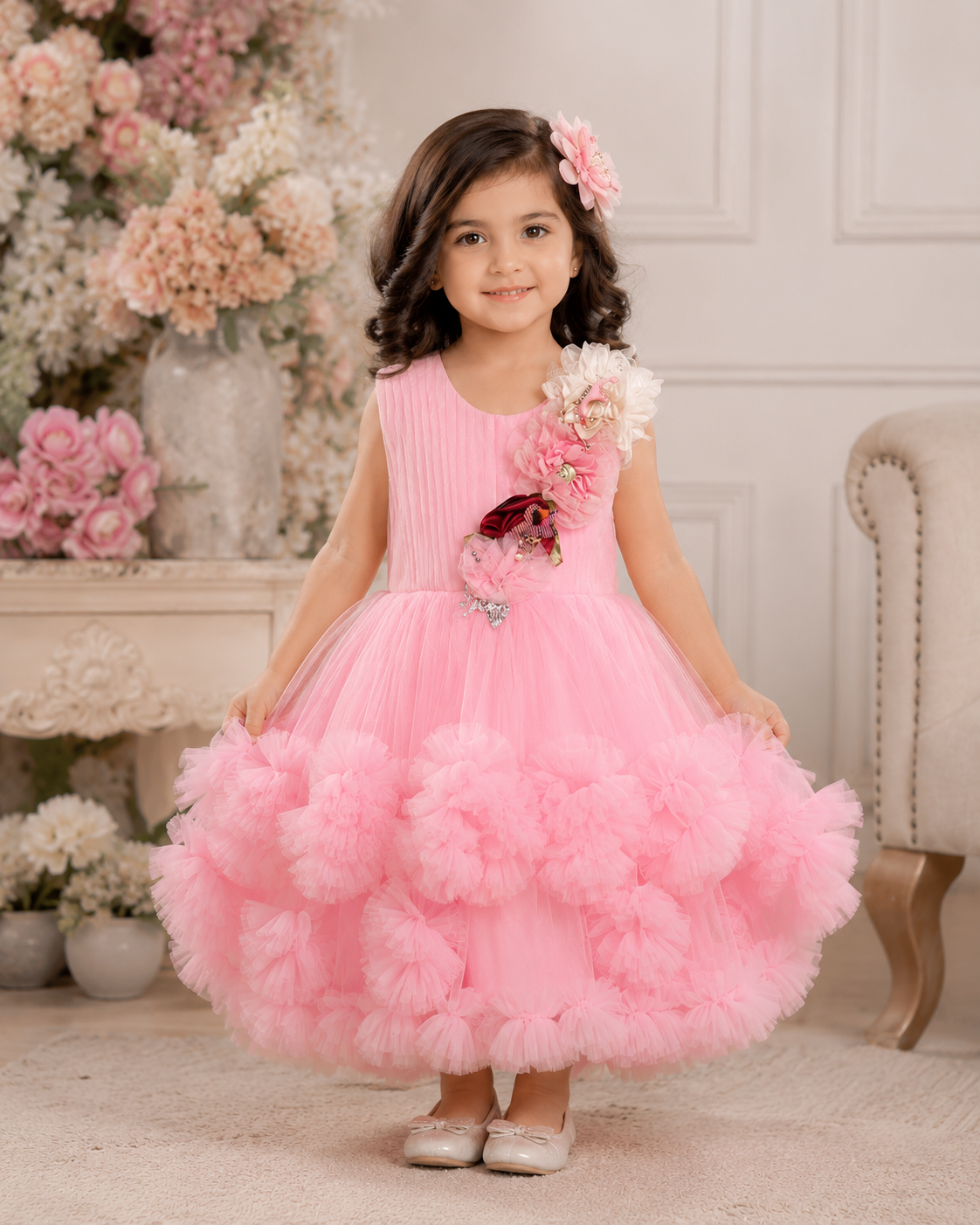 Flowers Ruffle Dress